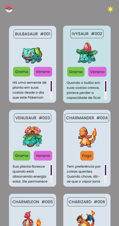 Screenshot da Listagem Pokémon - Interface de busca e visualização de pokémons