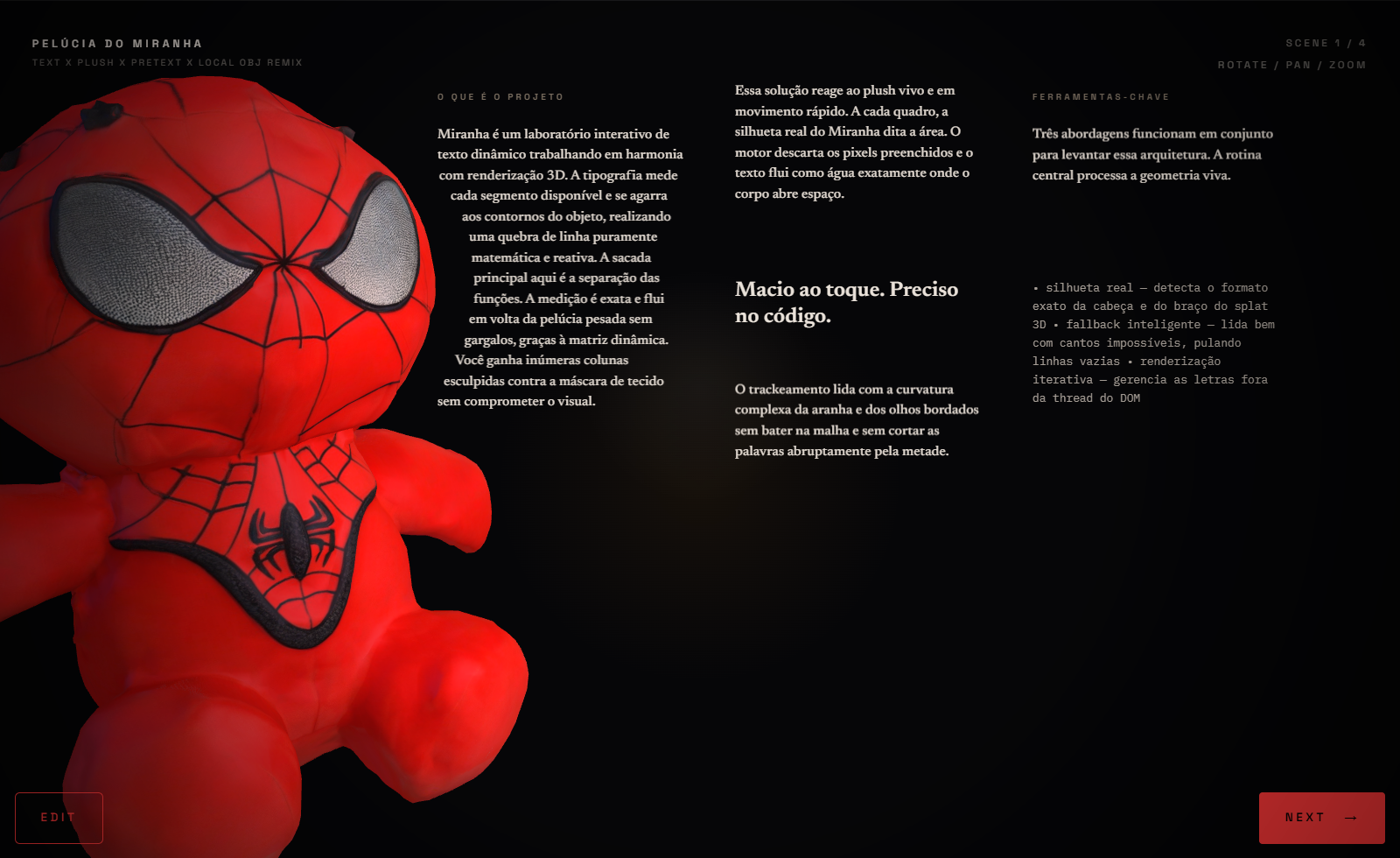 Pretext Playground com composição editorial 3D