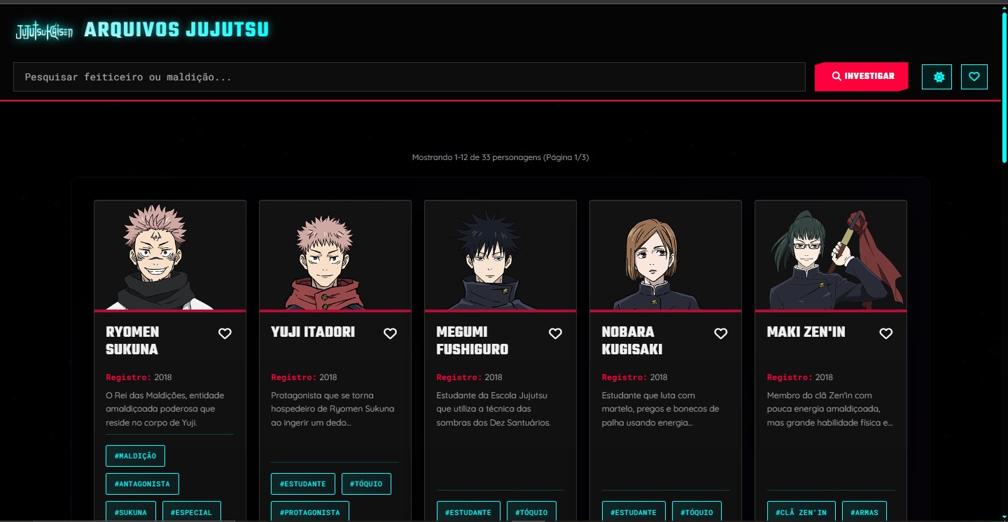 Screenshot do Projeto Jujutsu Kaisen - Landing page interativa com personagens